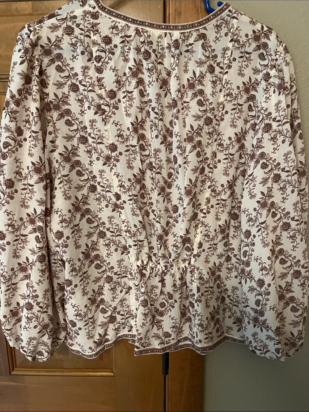 Max Studio Cream Blouse with Brown Floral Print - Picture 6 of 7